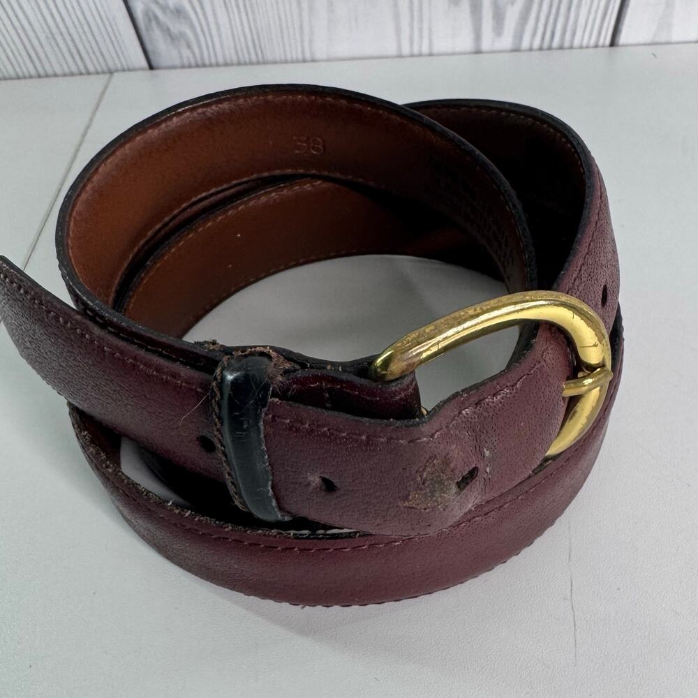 Vintage USA Brown Leather Belt Solid Brass Buckle (38) Flaws